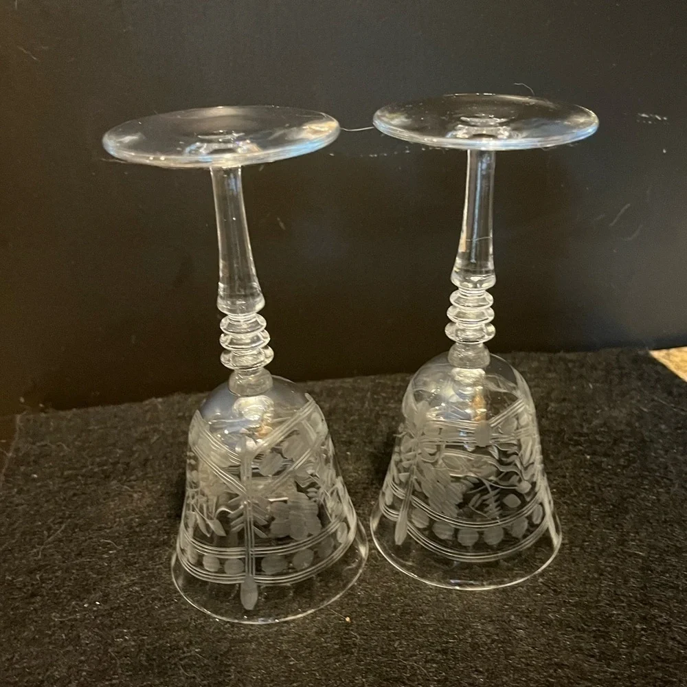 Vintage Etched Cordial Aperitif Glasses Set of Two